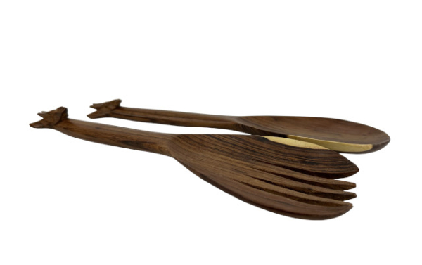 Handgeschnitztes Salatbesteck aus Rosenholz "Giraffe"